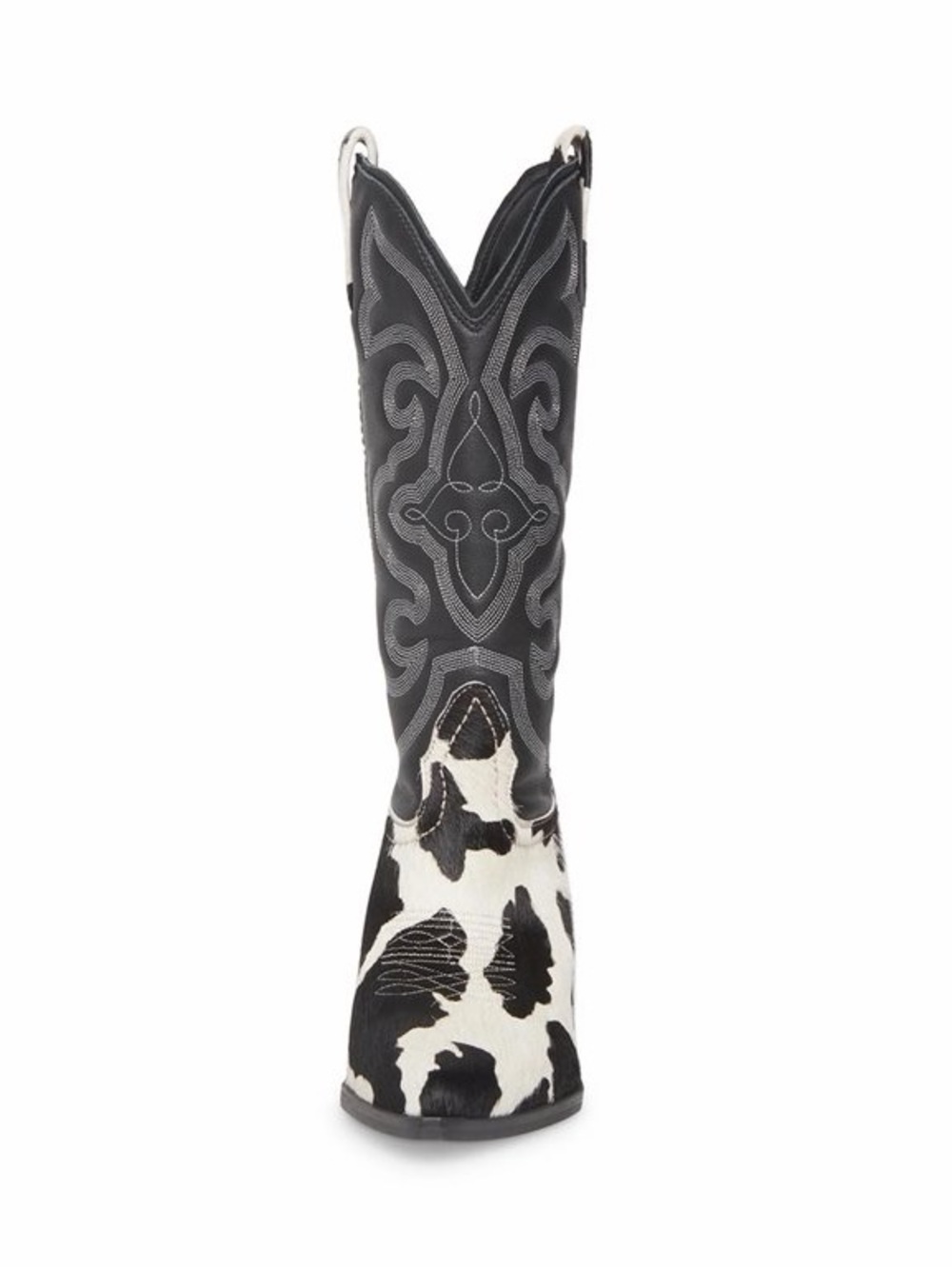 NWOT Steve Madden West Black White Pull On Block Heel Cowhide Cowboy Boot - Picture 11 of 12